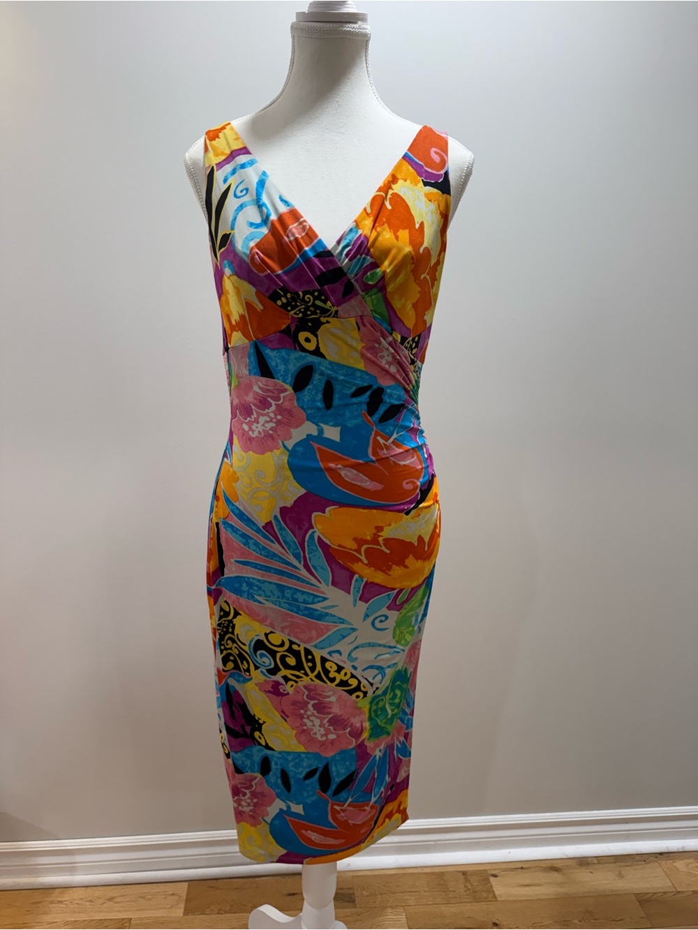 Ralph Lauren Multicolor Floral V-Neck Midi Dress